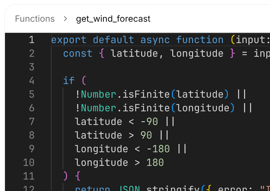 Custom TypeScript function in the agent editor